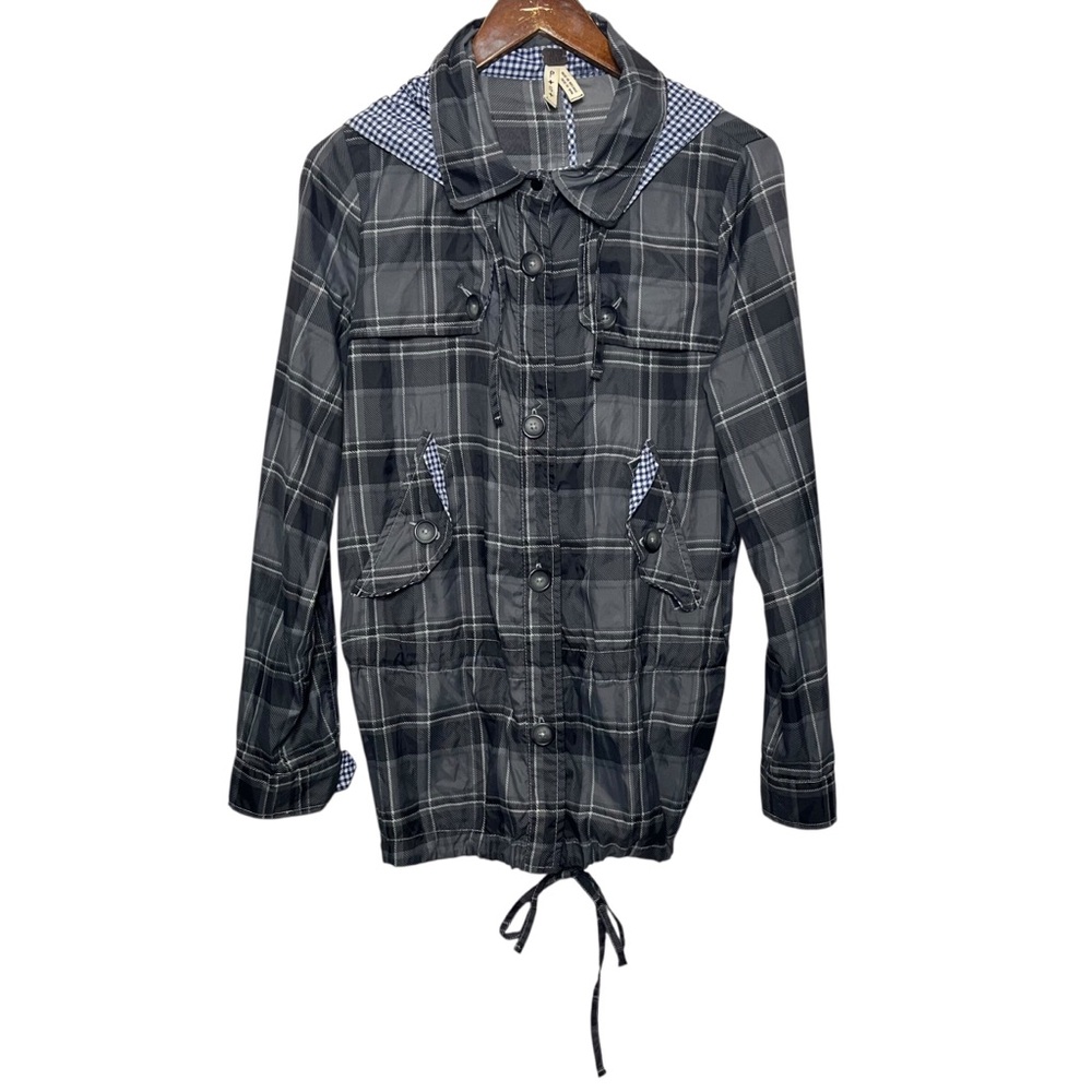 Free People We The Free Plaid Hooded Jacket Women’s Size Small Black Gray Street